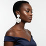 Drop White Double Rose Flower Felt Petal Earrings