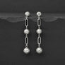 Dangle Silver Linked Mesh Ball Long Drop Earrings