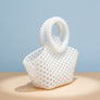 Top Handle Trapeze White Pearl Woven Handbag Bag