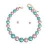 AKA Pink Green Single Strand Chunky Pearl Necklace