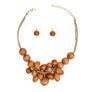 Necklace Brown Clustered Wood Bead Set Women