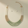Glass Pearl Green Cream Ombre 3 Strand Necklace