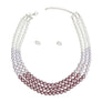 Necklace Purple White Glass Pearl 3 Strand Set