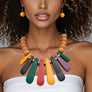 Bib Refined Tribal Multi Wood Curved Bead Necklace