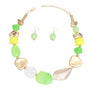 Beaded Green and Gold Beachy Shell Link Necklace