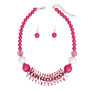 Beaded Funky Fuchsia and White Disc Necklace Set