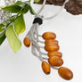 Tassel Silver Mesh Brown Wooden Bead Necklace