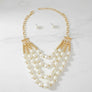 Cream Pearl and Gold Bead Layered Bib Necklace