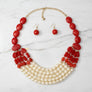 Beaded Marbed Red and Creamy Shine Layer Necklace