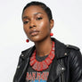 Bib Red Resin and Silver Confetti Large Necklace