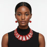 Bib Red Resin and Silver Confetti Large Necklace