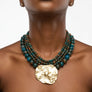 Tribal Lake Blue Stone Bead Hammered Gold Necklace