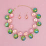 Necklace Pink Green Iridescent Bubble Ball Bead