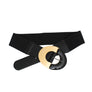 Belt Black Wide Marbled Round Buckle Stretch Women