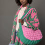 AKA Sorority Large Pink Green Quilted Shoulder Bag