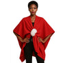 DST Sorority Red Knit Ivory Fur Ruana Scarf Wrap