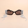 Sunglasses Black Rectangle Rhinestone Fringe