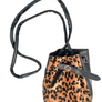 Leopard Furry Animal Print Kiss Lock Bucket Crossbody Shoulder Bag - Girl Stylish Black Faux Leather Accent Purse for Women
