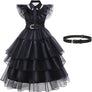 Black Costume Dress for Adults, Dark Gothic Dress with Belt, Perfect for Halloween Costume, Cosplay, and Birthday Party