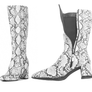 Women's Tall Heel Knee-High Boots – Snakeskin Print Wide Calf Boots with Chunky Heel and Zip-Up Design, Mid-Calf to Knee-High Style