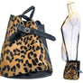 Leopard Furry Animal Print Kiss Lock Bucket Crossbody Shoulder Bag - Girl Stylish Black Faux Leather Accent Purse for Women
