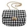 Houndstooth Black and White Pattern Crossbody Bag Handbag with Gold Chain Strap