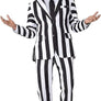 Scary Family Adult Costume Suit - Morticia & Gomez Black White Striped 3-Piece Set with Jacket, Pants, Shirt, and Tie for Halloween & Cosplay