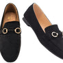 Women's Black Ballet Flat Shoes - Closed Pointed Toe Comfort Loafers, Slip-On Faux Suede Flats with Gold Accents, Water-Resistant & Slip-Resistant Sole