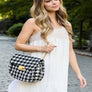 Houndstooth Black and White Pattern Crossbody Bag Handbag with Gold Chain Strap