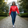 DST Greek Apparel S Cropped Satin Varsity Jacket