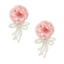Dangle Pink Petal Flower Pearl Bow Long Earrings
