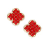 Studs Red Rhinestone Quatrefoil Clover Earrings