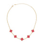 Necklace Gold Pink Rhinestone Quatrefoil Clovers