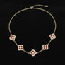 Red Encrusted Quatrefoil 5 Motif Chain Necklace