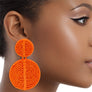 Drop Orange Seed Bead and Felt Circle Earrings
