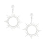 Drop Silver Open Hoop Sunburst Rhinestone Earrings