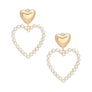 Drop Gold Cream Pearl Heart Earrings for Women