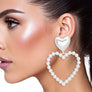 Drop Silver Cream Pearl Heart Earrings for Women