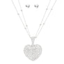 Pendant Silver 2 Layer Puffy Rhinestone Heart Set