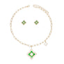 Pendant Gold Green Monogram Flower Necklace Set