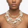 Cream Pearl 13 Strand Layered Gold Chain Necklace