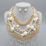 Cream Pearl 13 Strand Layered Gold Chain Necklace