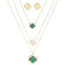 Pendant Gold Green Quatrefoil Layered Necklace