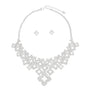 Bib Silver Monogram Flower Rhinestone Necklace Set