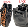 Leopard Furry Animal Print Kiss Lock Bucket Crossbody Shoulder Bag - Girl Stylish Black Faux Leather Accent Purse for Women