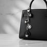 Keychain Black and White Camellia Charms Bag Clip