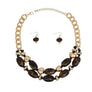 Beaded Deep Marbled Brown Gold Chain Necklace