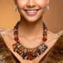 Beaded Earthy Raw Wood and Stone Drop Necklace