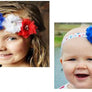 Baby Hair Head Band American USA Flag Chiffon Flower Rhinestone Satin 4th July