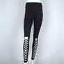 Women Criss Cross Cut See Through Leggings Casual Black Wide Waistband Stirrup